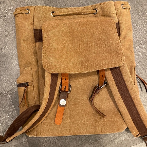 Greg Norman Collection Tan and Brown Canvas Backpack - Picture 6 of 9